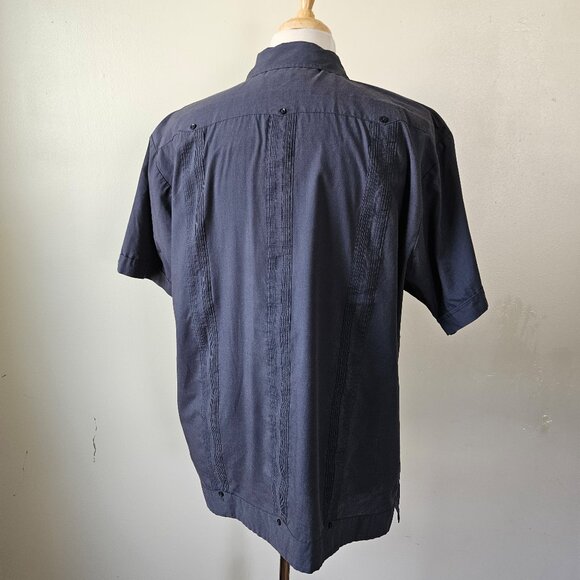 Vintage 90s Monte Carlo Navy Blue Guayabera Mens Casual Beach Summer Shirt XL - Picture 4 of 6